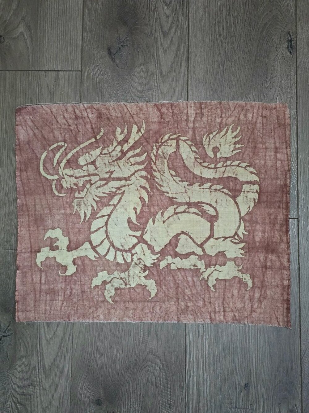 Handmade Dragon Batik Fabric Natural Plant Dyed Old Homespun Cotton Cloth